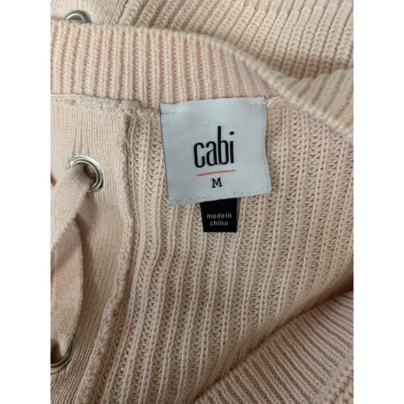 CABI Eliza Lace Up Light Pink Sweater Cardigan Size Medium Style 3357 V Neck - Picture 8 of 14